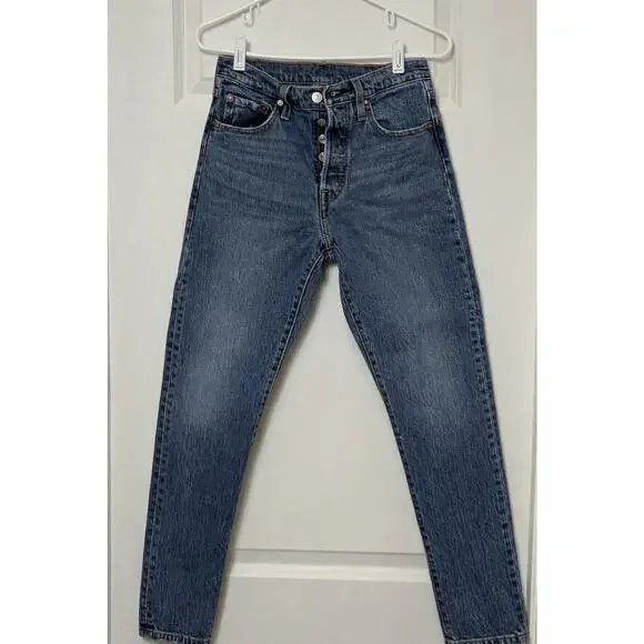 Levi’s 501 Skinny Jeans Women’s W25 L30 Blue Button Fly High Rise Denim - Picture 4 of 8